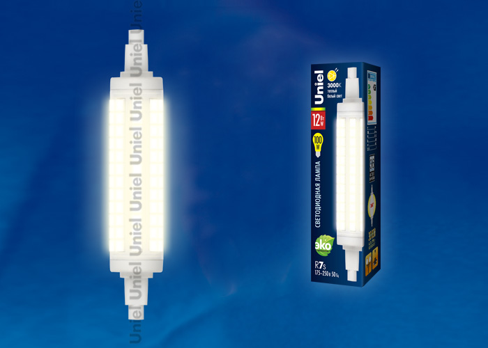 LED-J118-12W/WW/R7s/CL PLZ06WH Лампа светодиодная. Прозрачная. Теплый белый свет. Картон. ТМ Uniel.